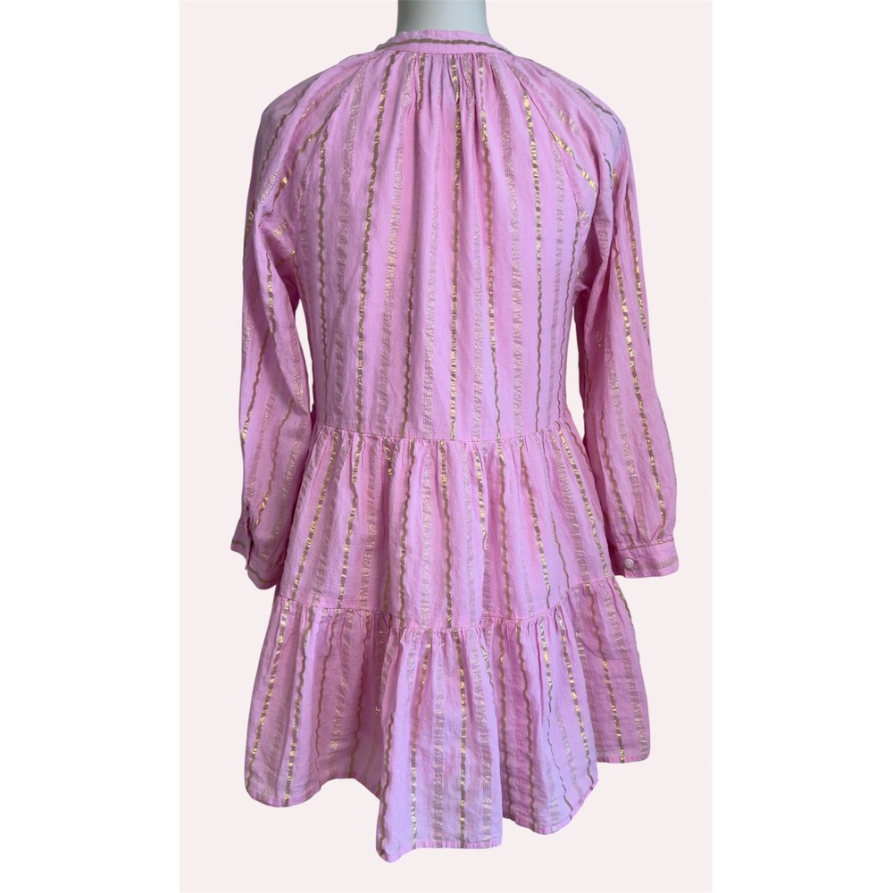 Area Stars Pink Gold Metallic Striped Tiered Cotton Mini Dress Womens Small - Picture 8 of 13